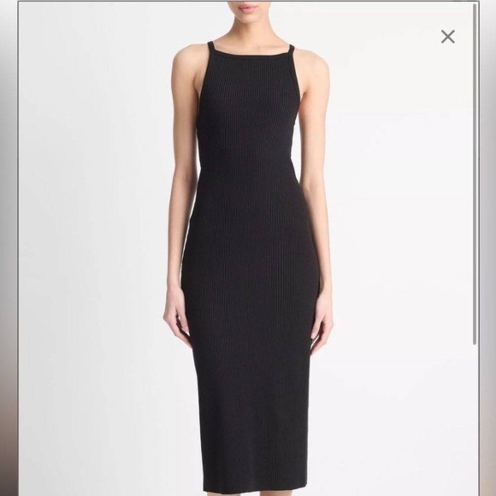 Vince Black Ribbed Midi Dress NWT